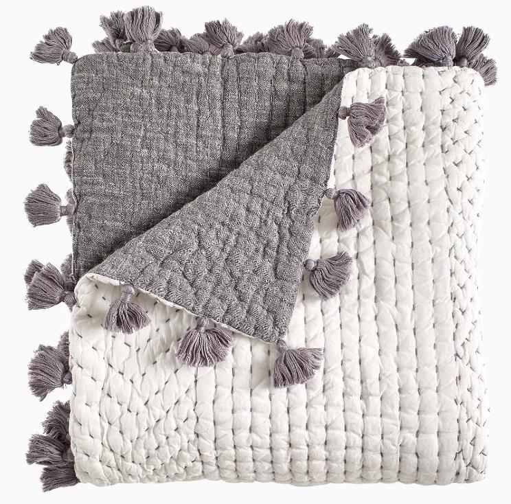 Sahati Handstitched Charcoal Throw