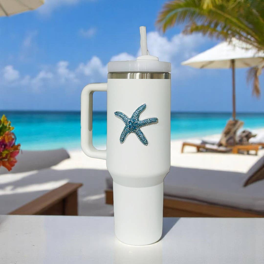 Jeweled Tumbler-40 oz -Blue Starfish