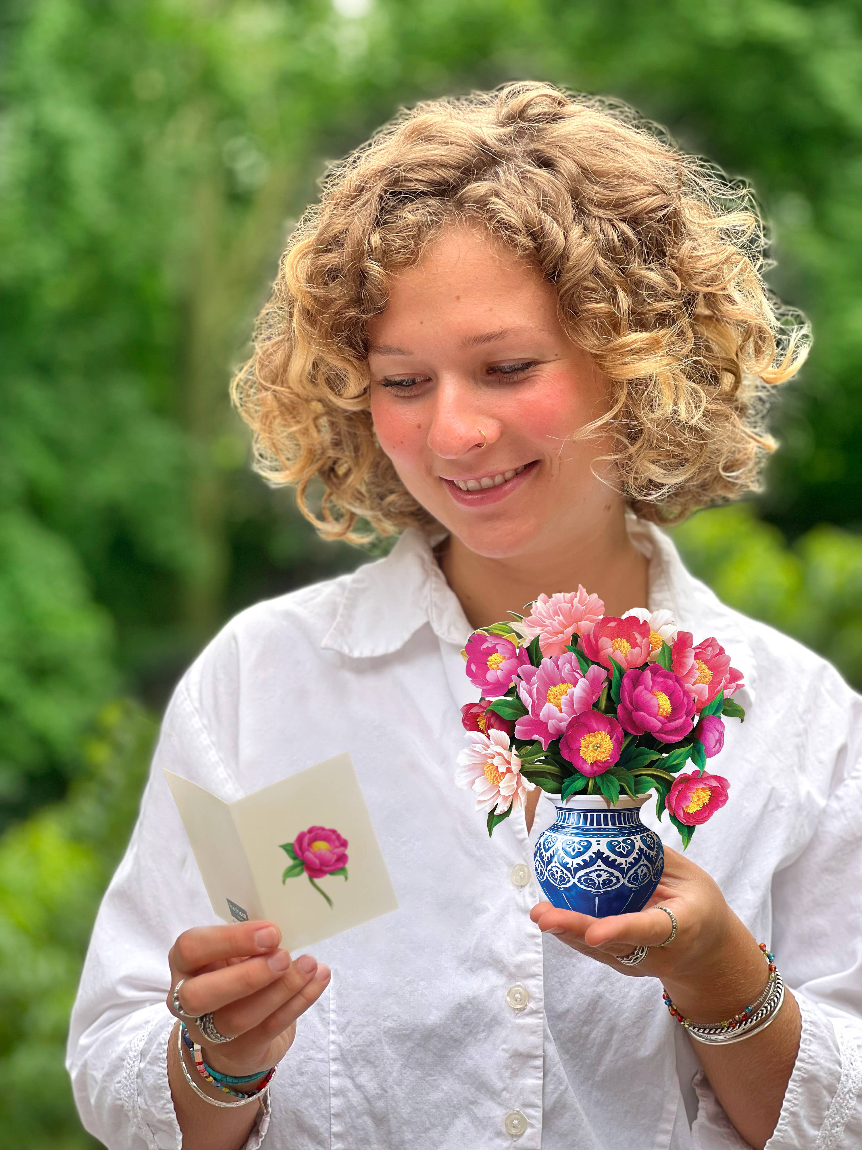 FreshCut Paper Mini Peony Pop-Up Card 3D Bouquet Fabvilla