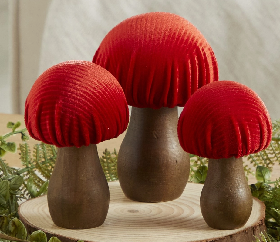 Handmade Velvet Mushrooms Set