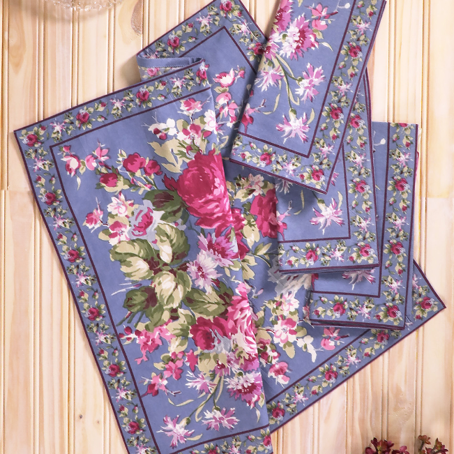 Wedgewood Blue Cottage Rose Napkin Set of 4