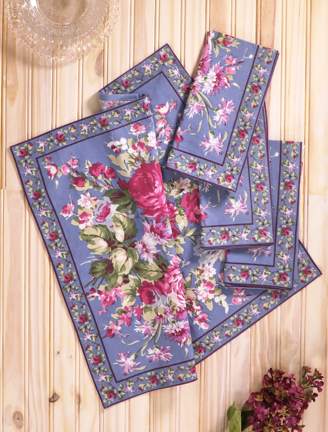 Wedgewood Blue Cottage Rose Napkin Set of 4