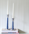 Blue Pearled Candlestick Set