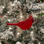 Hand-painted red cardinal stoneware remembrance ornament with twine hanger,