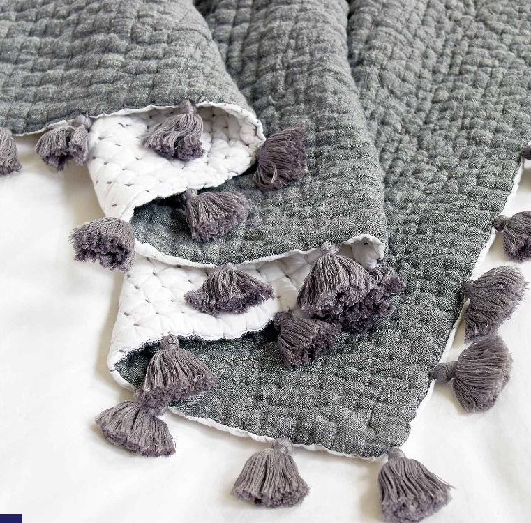 Sahati Handstitched Charcoal Throw