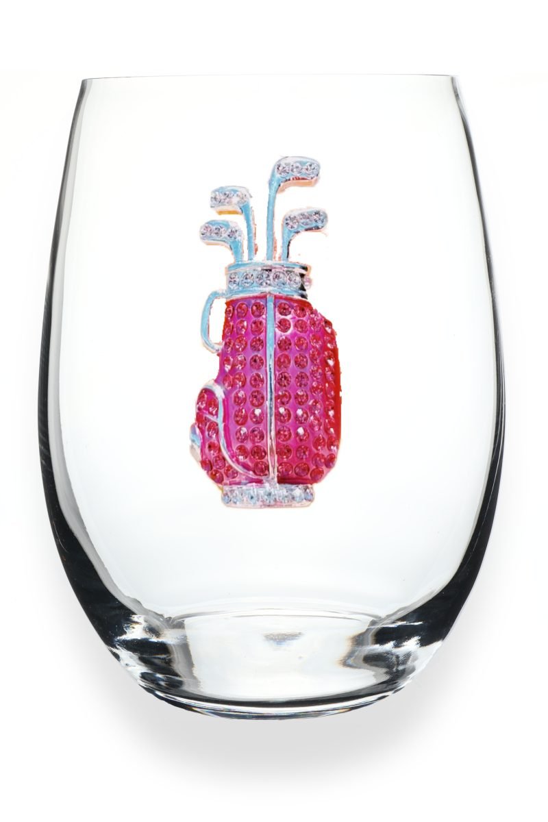 Golf Bag Jeweled  Stemless Wine Glass