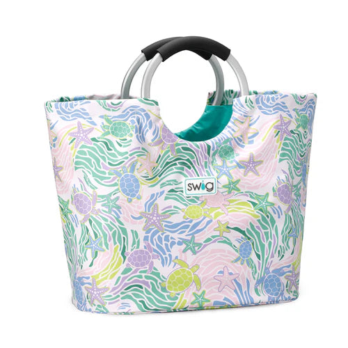 Swig Sea Swirl Loopi Tote Bag featuring a coastal sea swirl pattern with cushioned aluminum loop handles