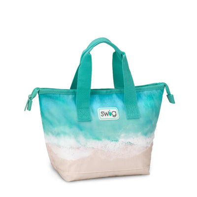 Swig High Tide Lunchi Lunch Bag featuring crashing waves on warm sandy beaches with zipper enclosure