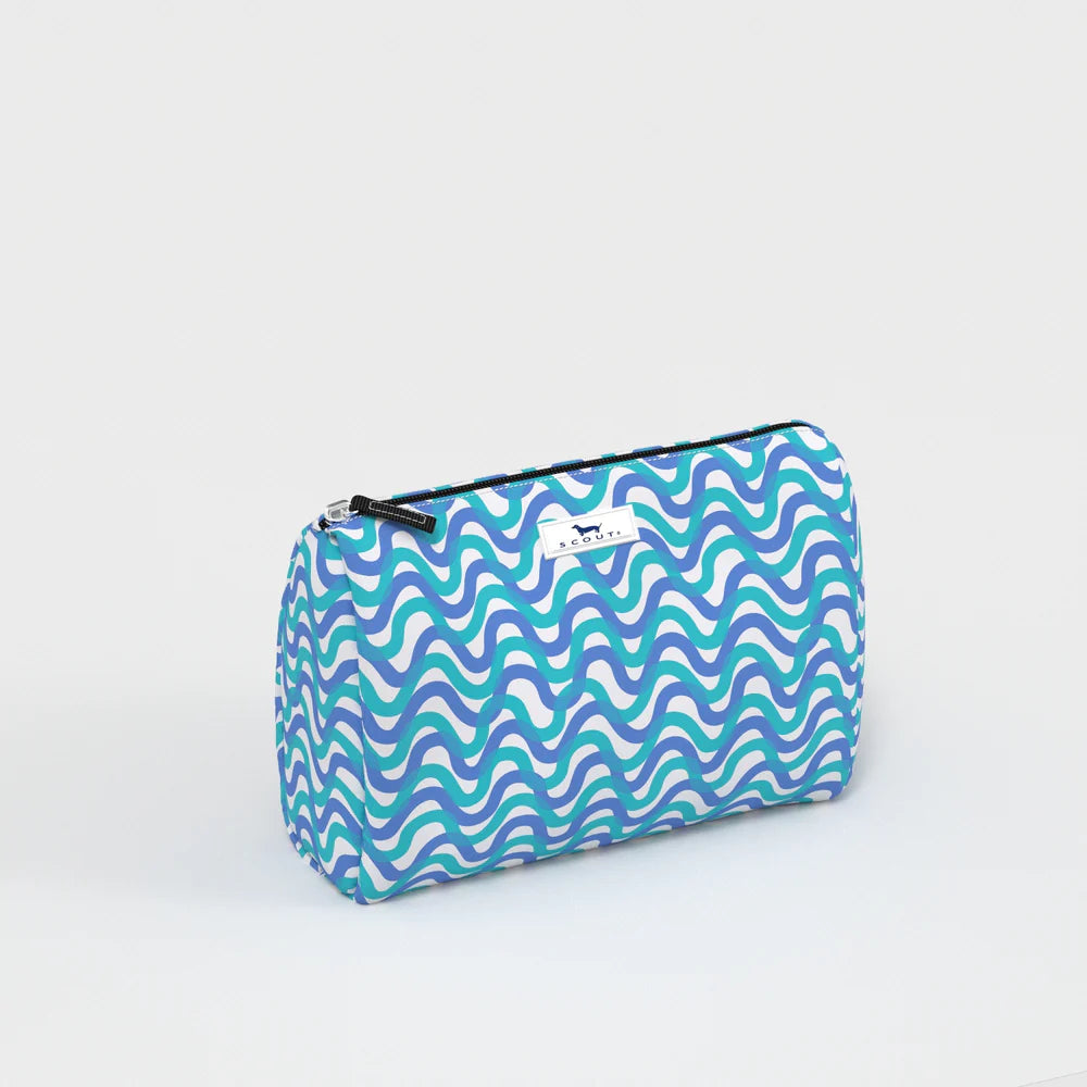 SCOUT 3-Way Toiletry Bag medium shown with three zip compartments in a structured rectangular design, styled as a travel toiletry and makeup organizer pouch