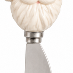 Santa  stainless steel cheese spreader with hand-painted stoneware holiday figural handle, 5.5 inches long.