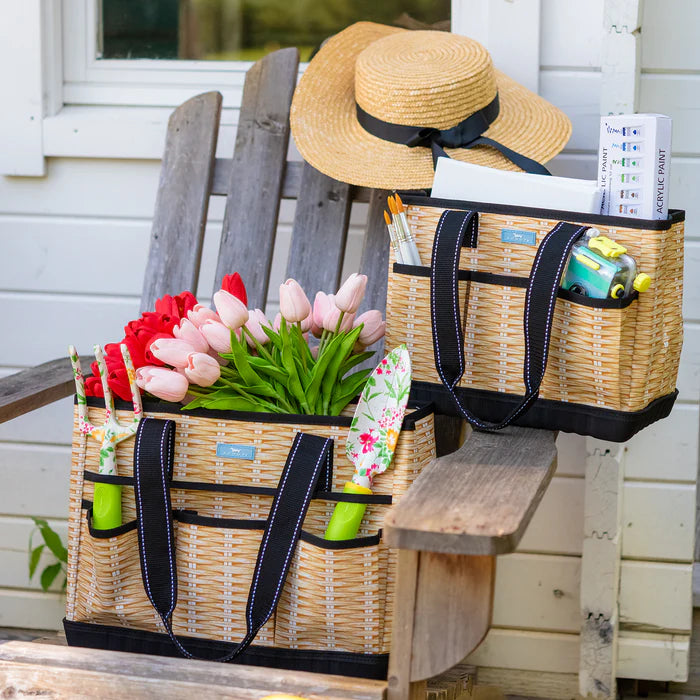 SCOUT She Shed Garden Caddy styled as a gardening and hobby organizer tote with exterior pockets and interior storage