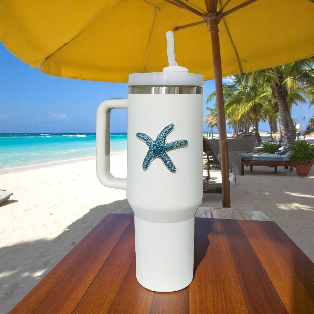 Jeweled Tumbler-40 oz -Blue Starfish