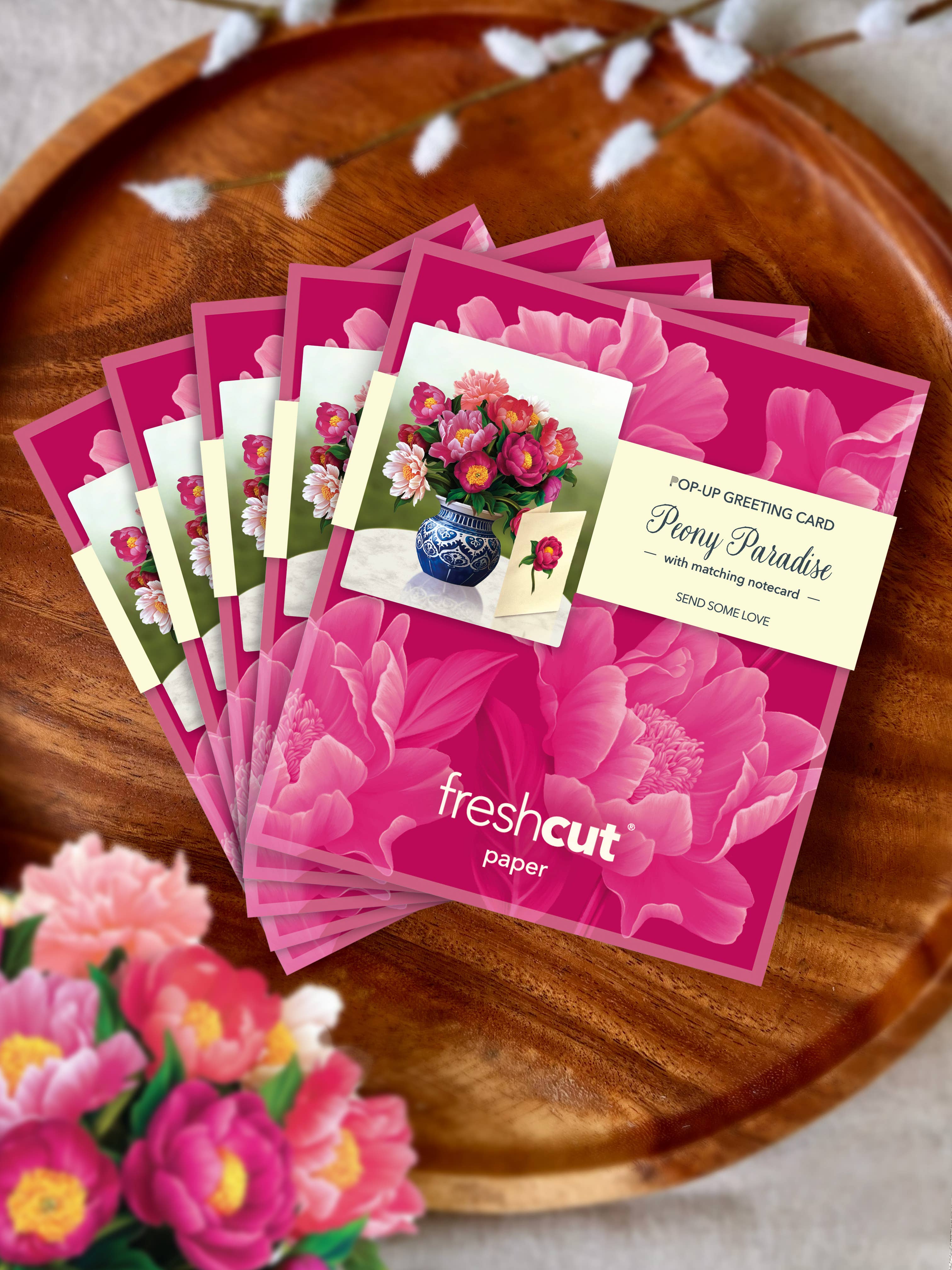 FreshCut Paper Mini Peony Pop-Up Card 3D Bouquet Fabvilla