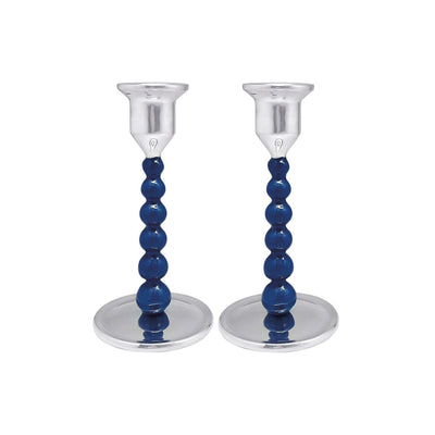 Blue Pearled Candlestick Set