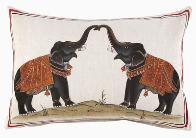 Hand painted Double Elephant Pillow with Insert