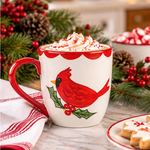 Hand-painted cardinal ceramic coffee mug with 18 oz capacity, dishwasher and microwave safe, gift for bird lovers.