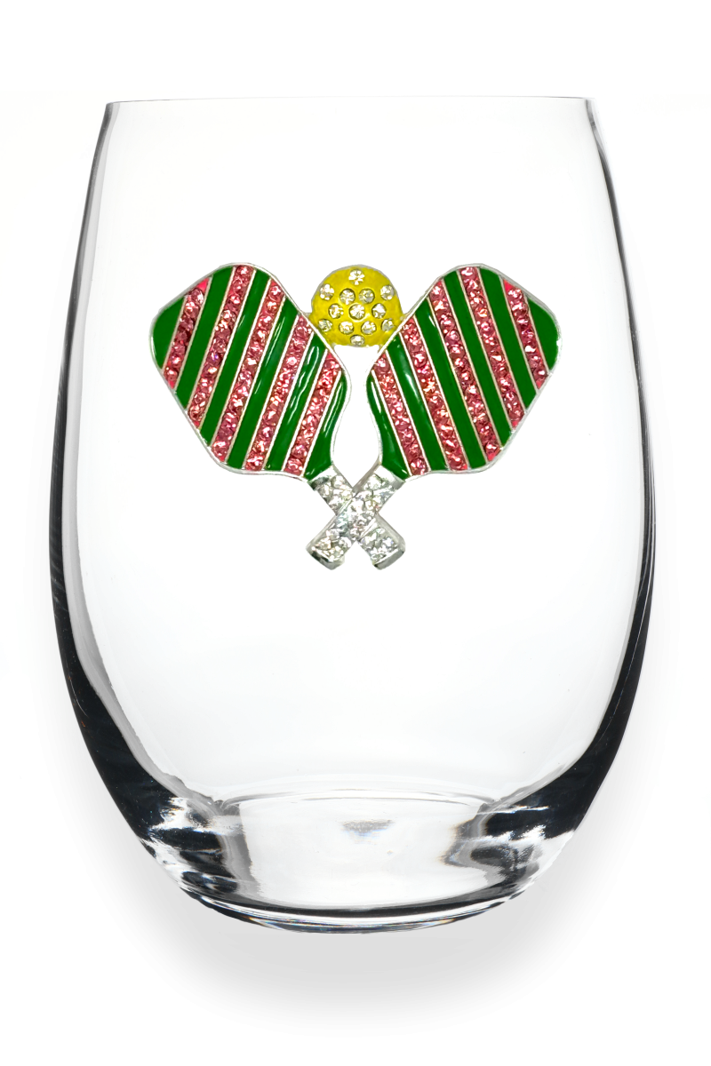 Pickleball Stemless Jeweled Wine Glass