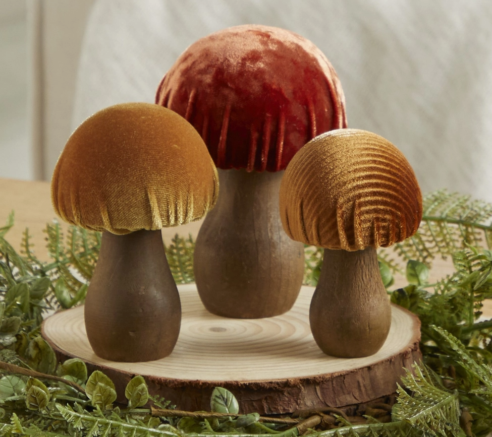 Handmade Velvet Mushrooms Set