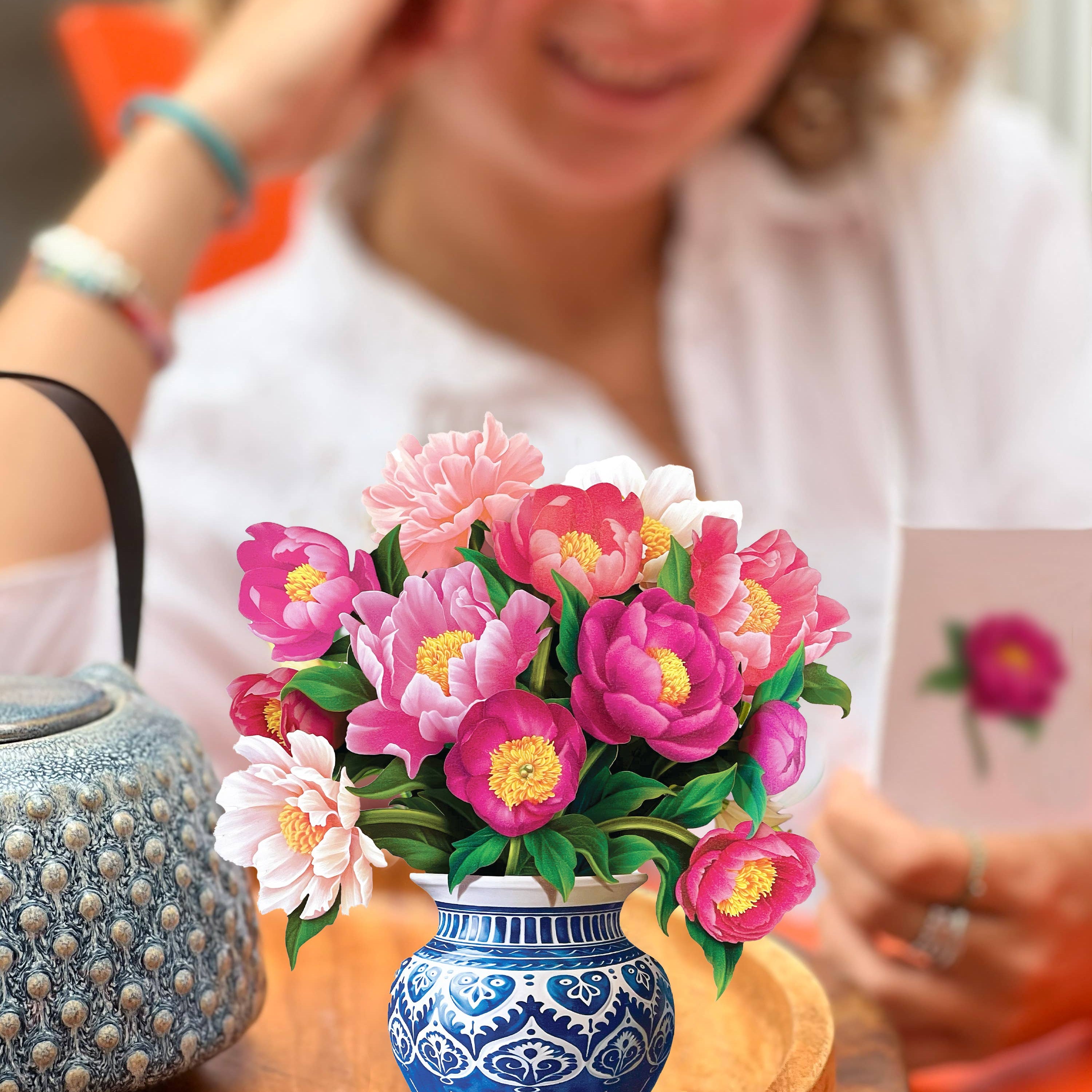 FreshCut Paper Mini Peony Pop-Up Card 3D Bouquet Fabvilla