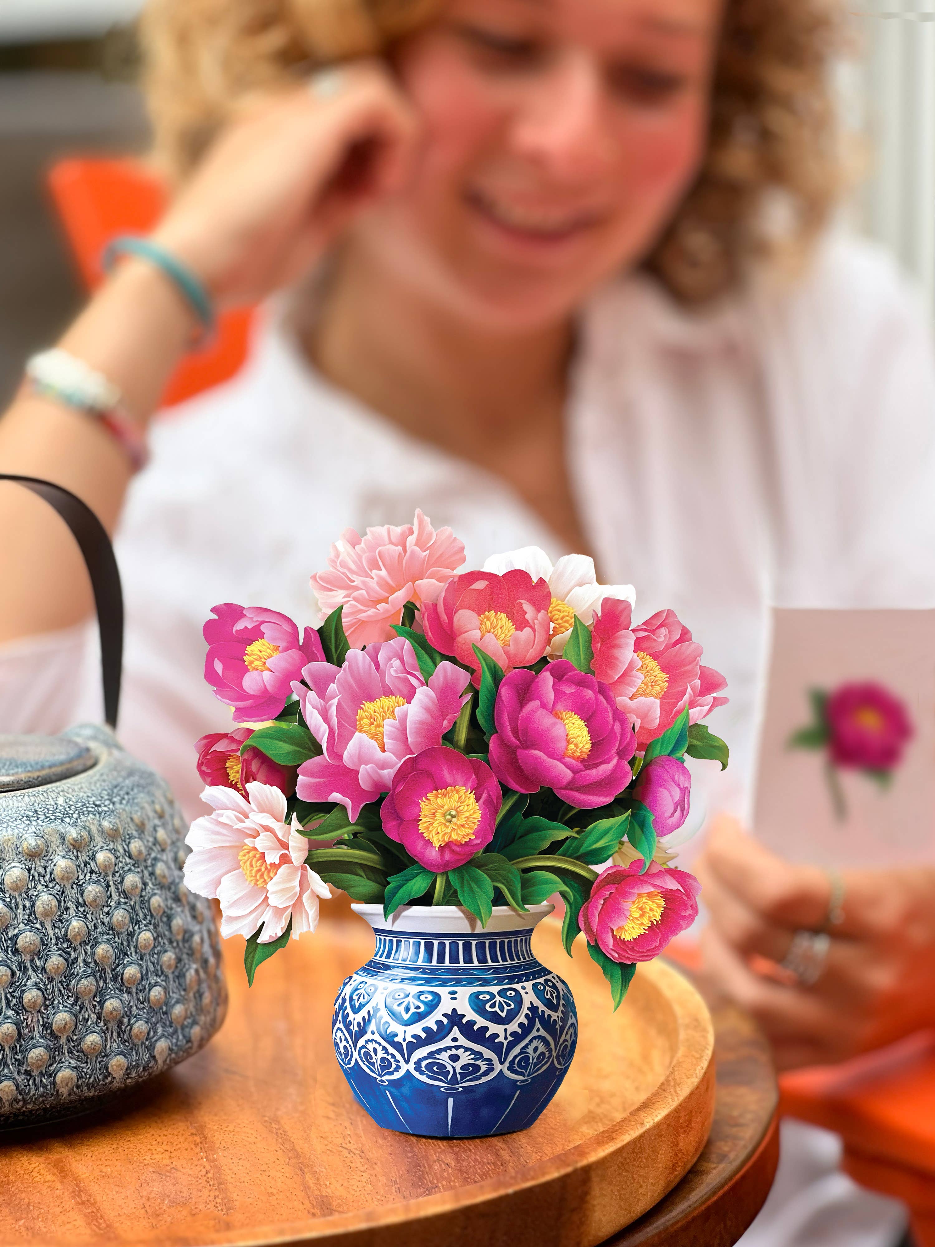 FreshCut Paper Mini Peony Pop-Up Card 3D Bouquet Fabvilla