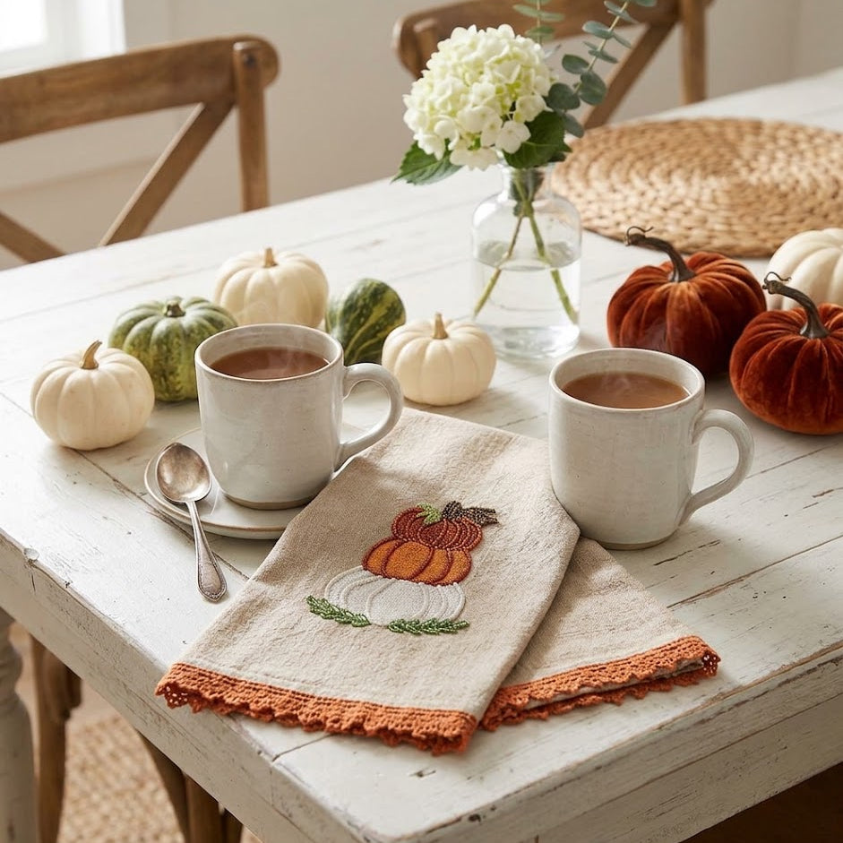 Stacked Pumpkin Beaded Embroidery Towel