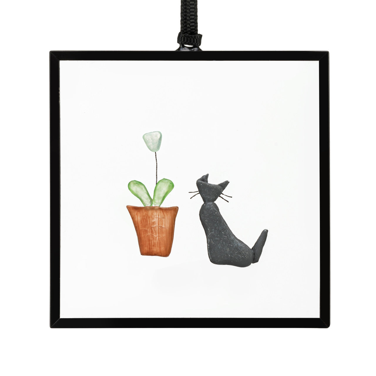Demdaco Purrfect Petals Suncatcher, kitty with flower planter, Sharon Nowlan Collection