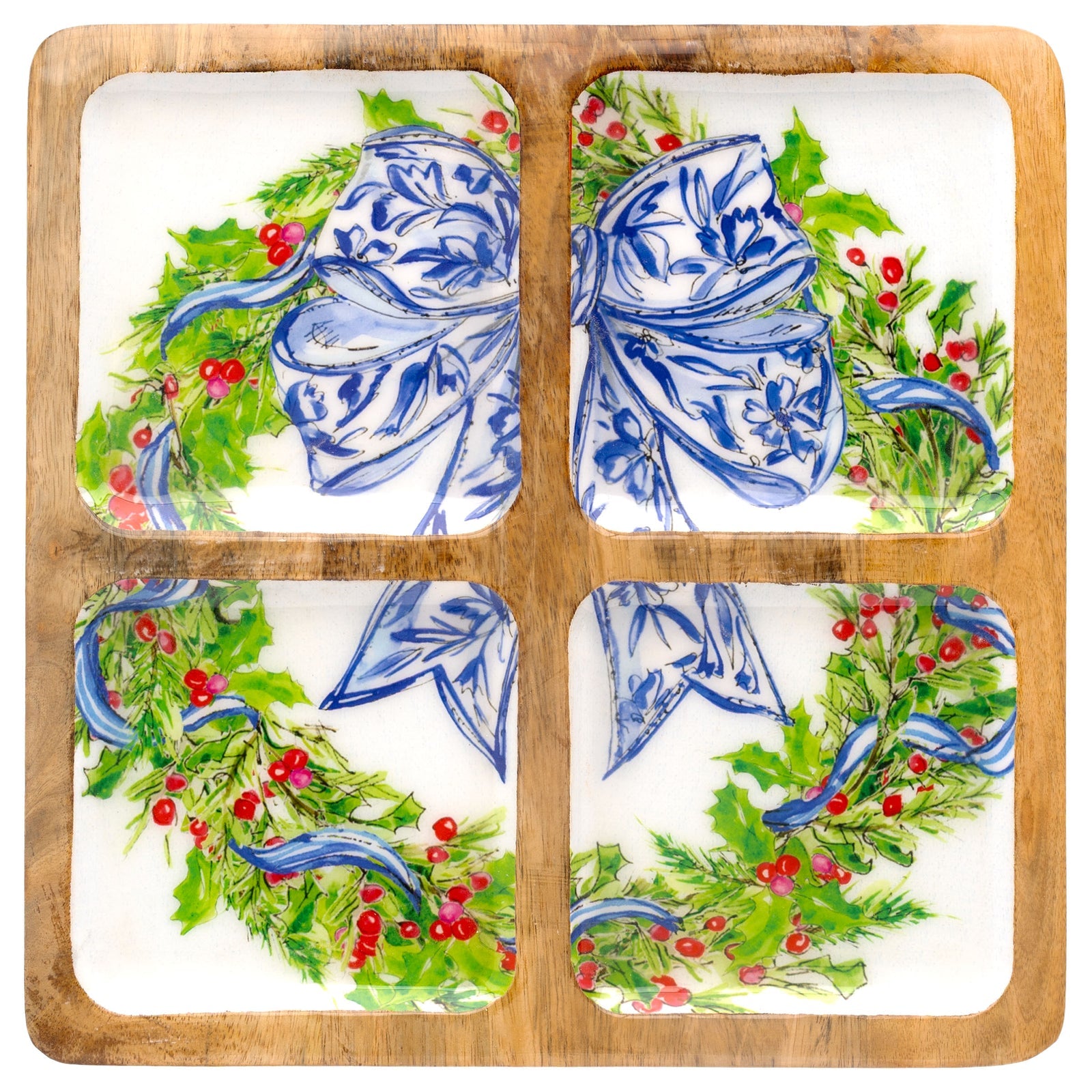 Angels 4-Sectioned Mango Wood Tray