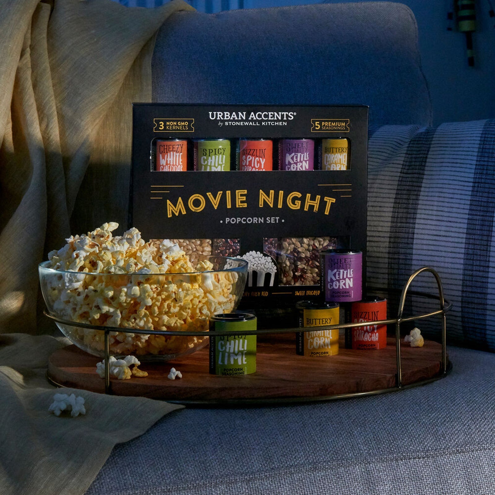 Stonewall Kitchen Movie Night Popcorn Gift Set, styled