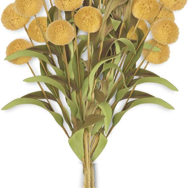 Yellow Pompom Pick w/Green Leaves