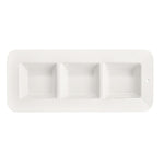 A white rectangular garnish dish with pinstripes, designed for use with Nora Fleming mini ornaments.